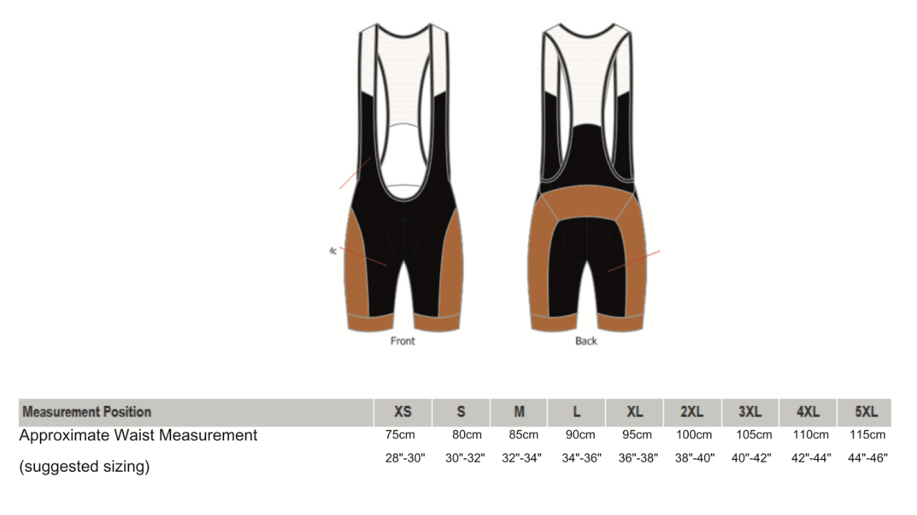 Size mens bibs The Physio Studio